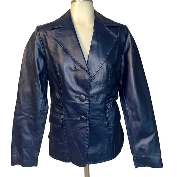 Colleen Lopez 100% Genuine Leather Jacket Coat Polyester Lined Tie Waist Size S - Picture 1 of 7